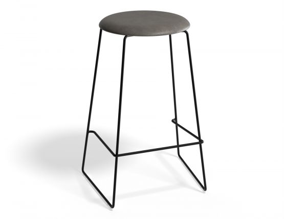 HUGO Barstool 66cm Blackframe Greyvinyl Roundseat