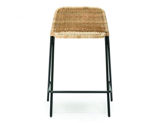 Kaki Rattan Stool Charcoal Legs