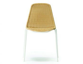 Basket Outdoor Chair Wheat Polyethylene Seat White Frame by Feelgood Designs image