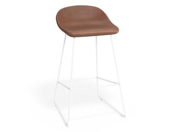 Pop Stool White Frame and Upholstered Vintage Tan Seat by Bent Design  image