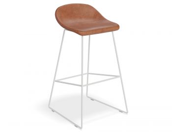 Pop Stool White Frame and Upholstered Vintage Tan Seat by Bent Design  image