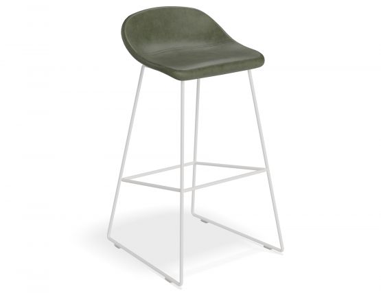 Pop Barstool 75cm Greenseat Whiteframe Frontquarter