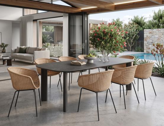 Rattan Chairs With Ceramic Dining Table Outdoor