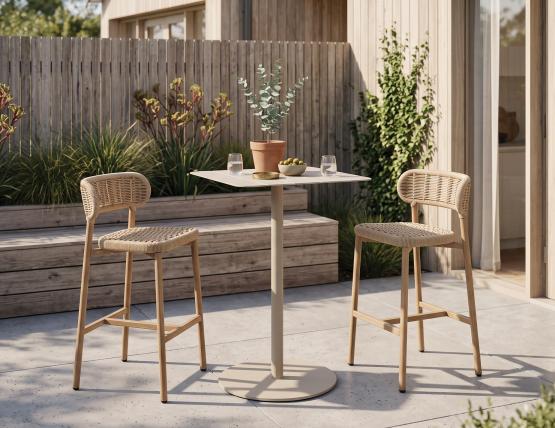 Roku High Bar Table With Teak Stools