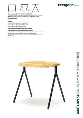 : Kaki Indoor Low Stool Natural Rattan Slimit Seat Charcoal Frame by FeelGood Designs