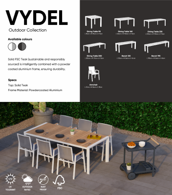 : Vydel Outdoor Solid Teak Patio Table 90cm x 90cm Matt White Aluminium by Bent Design