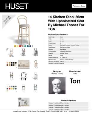 Tear Sheet: 14 Kitchen Stool 66cm with Upholstered Seat by Michael Thonet for TON
