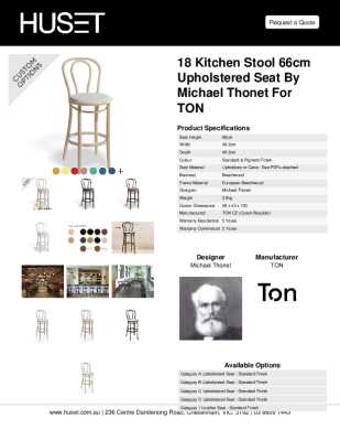 Tear Sheet: 18 Kitchen Stool 66cm Upholstered Seat by Michael Thonet for TON