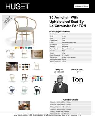 Tear Sheet: 30 Armchair with Upholstered Seat by Le Corbusier for TON
