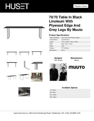 Tear Sheet: 70/70 Table in Black Linoleum with Plywood Edge and Grey Legs by Muuto