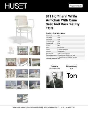 Tear Sheet: 811 Hoffmann White Armchair with Cane Seat and Backrest by TON