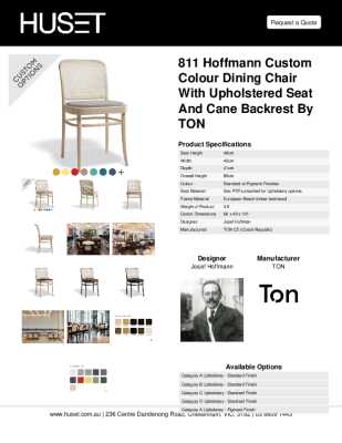 Tear Sheet: 811 Hoffmann Custom Colour Dining Chair with Upholstered Seat and Cane Backrest by TON 