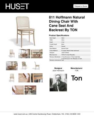 Tear Sheet: 811 Hoffmann Natural Dining Chair with Cane Seat and Backrest by TON