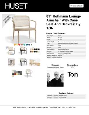 Tear Sheet: 811 Hoffmann Lounge Armchair with Cane Seat and Backrest by TON
