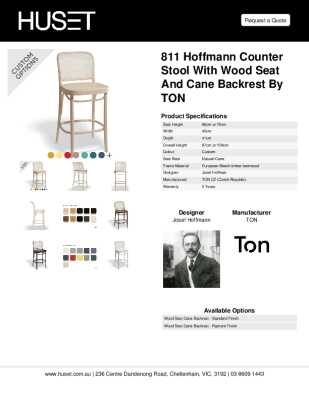 Tear Sheet: 811 Hoffmann Counter Stool with Wood Seat and Cane Backrest by TON