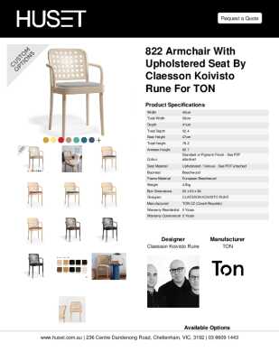Tear Sheet: 822 Armchair with Upholstered Seat by Claesson Koivisto Rune for TON