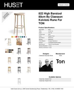 Tear Sheet: 822 High Barstool 80cm by Claesson Koivisto Rune for TON
