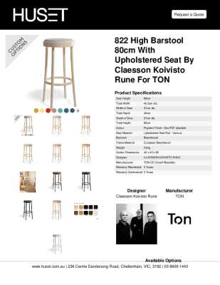 Tear Sheet: 822 High Barstool 80cm with Upholstered Seat by Claesson Koivisto Rune for TON