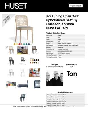 Tear Sheet: 822 Dining Chair with Upholstered Seat by Claesson Koivisto Rune for TON