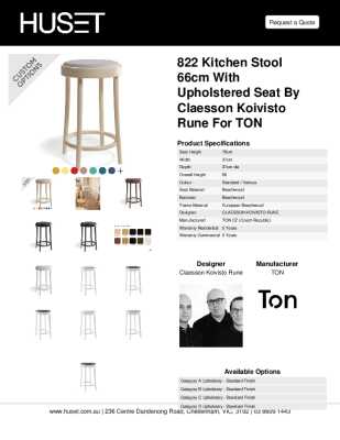 Tear Sheet: 822 Kitchen Stool 66cm with Upholstered Seat by Claesson Koivisto Rune for TON