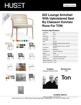 Tear Sheet: 822 Lounge Armchair with Upholstered Seat by Claesson Koivisto Rune for TON