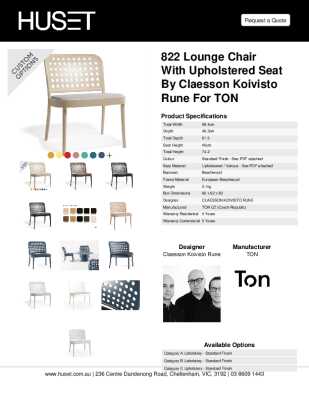 Tear Sheet: 822 Lounge Chair with Upholstered Seat by Claesson Koivisto Rune for TON