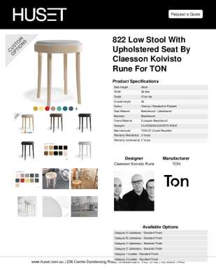 Tear Sheet: 822 Low Stool with Upholstered Seat by Claesson Koivisto Rune for TON