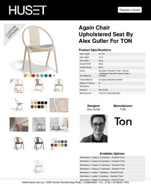 Tear Sheet: Again Chair Upholstered Seat by Alex Gufler for TON