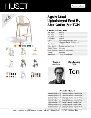 Tear Sheet: Again Stool Upholstered Seat by Alex Gufler for TON