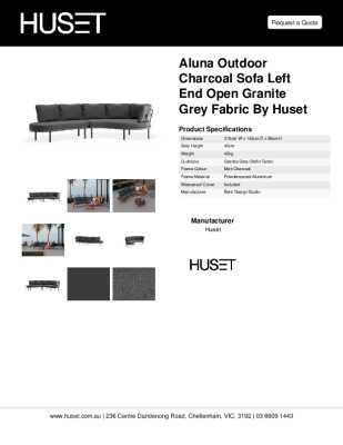 Tear Sheet: Aluna Outdoor Charcoal Sofa Left End Open Granite Grey Fabric by Huset