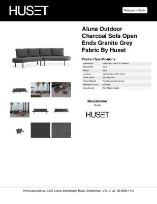Tear Sheet: Aluna Outdoor Charcoal Sofa Open Ends Granite Grey Fabric by Huset