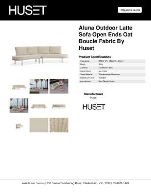 Tear Sheet: Aluna Outdoor Latte Sofa Open Ends Oat Boucle Fabric by Huset