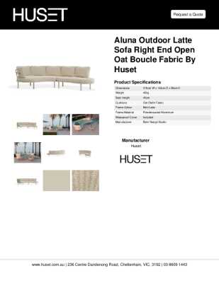 Tear Sheet: Aluna Outdoor Latte Sofa Right End Open Oat Boucle Fabric by Huset