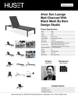 Tear Sheet: Alvor Sun Lounge Matt Charcoal with Black Mesh by Bent Design Studio