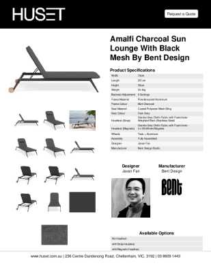 Tear Sheet: Amalfi Charcoal Sun Lounge with Black Mesh by Bent Design