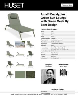 Tear Sheet: Amalfi Eucalyptus Green Sun Lounge with Green Mesh by Bent Design