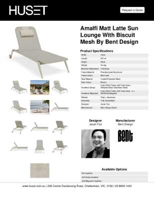 Tear Sheet: Amalfi Matt Latte Sun Lounge with Biscuit Mesh by Bent Design