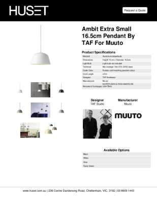 Tear Sheet: Ambit Extra Small 16.5cm Pendant by TAF for Muuto