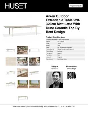 Tear Sheet: Arken Outdoor Extendable Table 220-320cm Matt Latte with Dune Ceramic Top by Bent Design