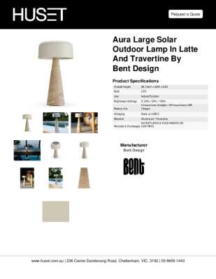 Tear Sheet: Aura Large Solar Outdoor Lamp in Latte and Travertine by Bent Design