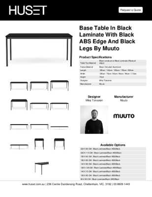 Tear Sheet: Base Table in Black Laminate with Black ABS Edge and Black Legs by Muuto 