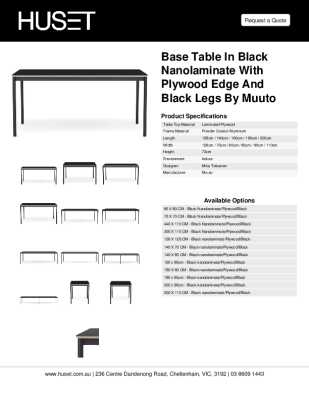 Tear Sheet: Base Table in Black Nanolaminate with Plywood Edge and Black Legs by Muuto