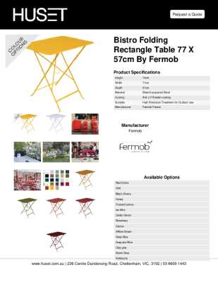 Tear Sheet: Bistro Folding Rectangle Table 77 x 57cm by Fermob