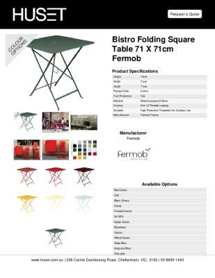 Tear Sheet: Bistro Folding Square Table 71 x 71cm Fermob