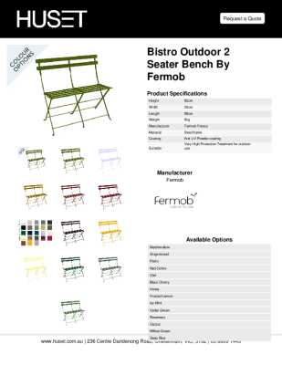 Tear Sheet: Bistro Outdoor 2 Seater Bench by Fermob