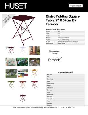 Tear Sheet: Bistro Folding Square Table 57 x 57cm by Fermob