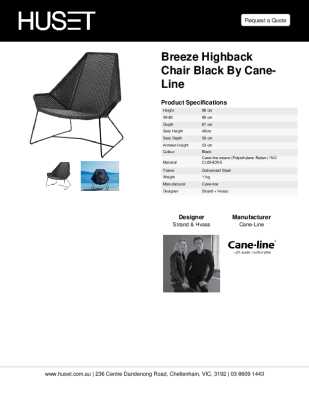 Tear Sheet: Breeze Highback Chair Black by Cane-line