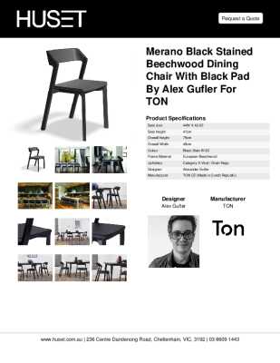 Tear Sheet: Merano Black Stained Beechwood Dining Chair with Black Pad by Alex Gufler for TON