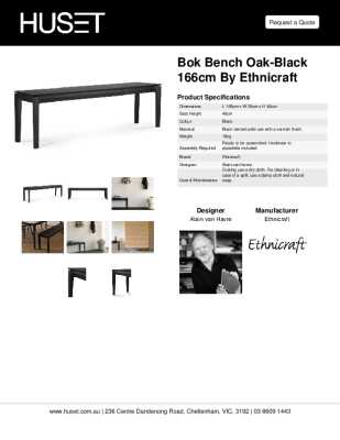 Tear Sheet: Bok Bench Oak-Black 166cm by Ethnicraft