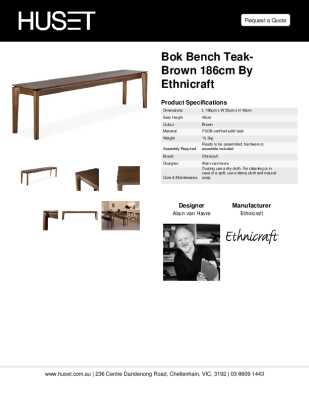Tear Sheet: Bok Bench Teak-Brown 186cm by Ethnicraft